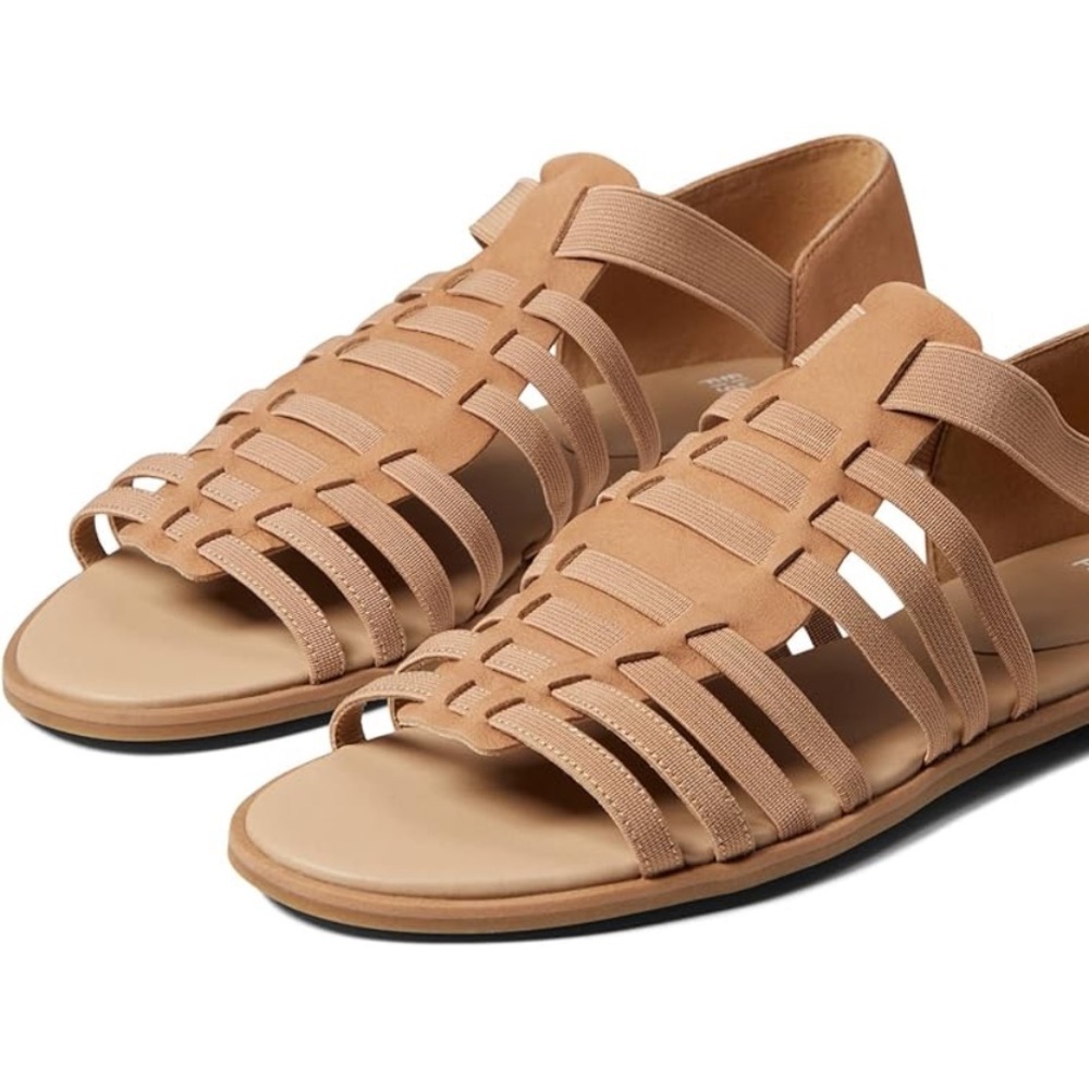 Eileen Fisher Honey Tumbled Nubuck Leather Flats Gladiator Size 8 1/2